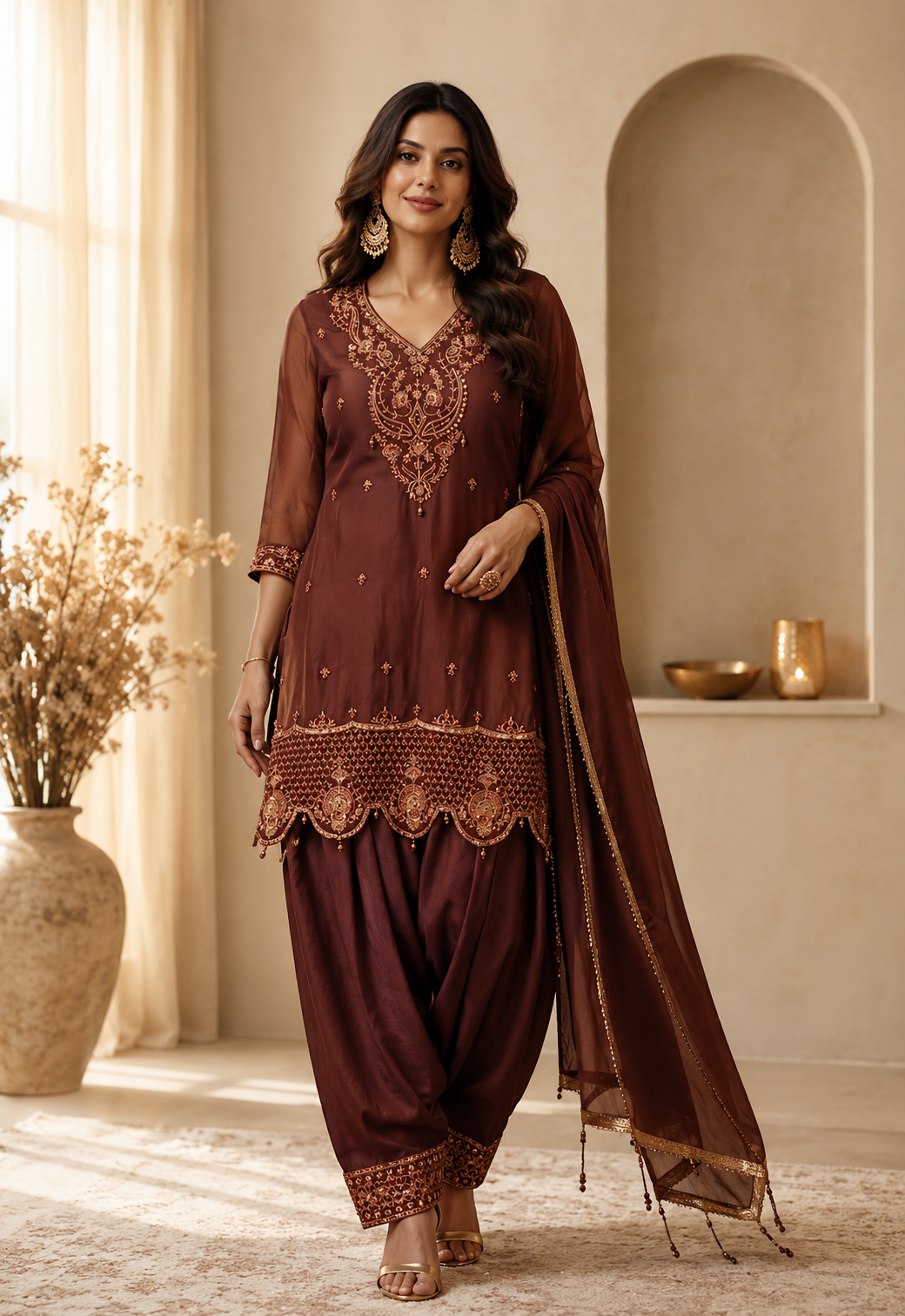 Heavy Handwork Farshi Shalwar Suit – Bronze