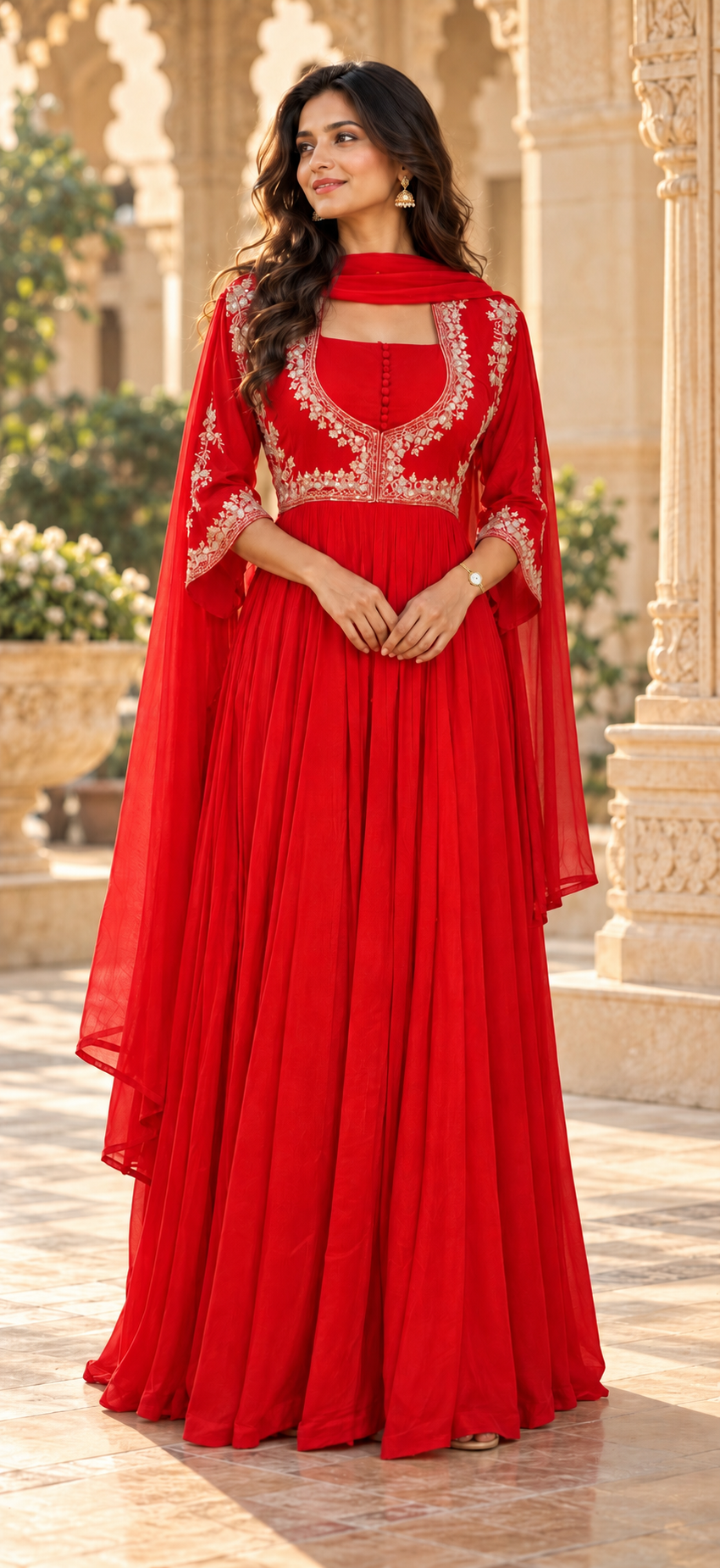 Karva Chauth Red Gown – Pure Chinon