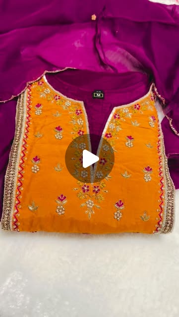 Mango & Magenta Silk Handwork Suit