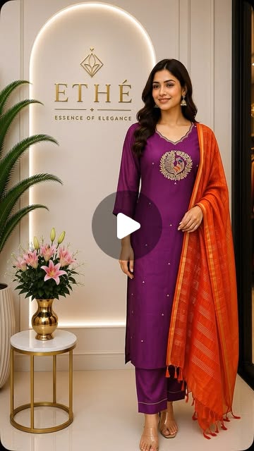 Royal Purple Mul Chanderi Peacock Suit