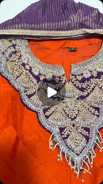 Orange Silk A-Line Suit with Pearl Tassels