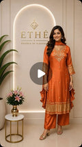 Orange Pure Gajji Silk 3-Piece Suit