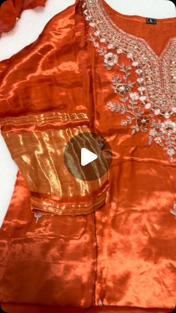 Orange Pure Gajji Silk 3-Piece Suit