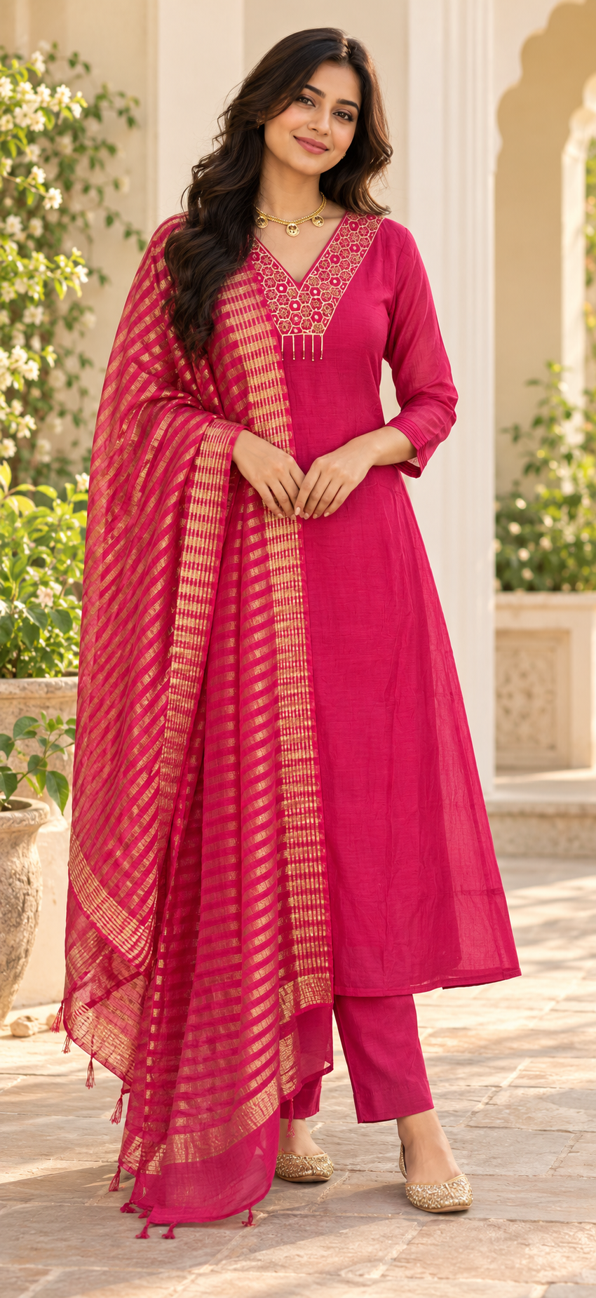 Pink Mul Chanderi Suit