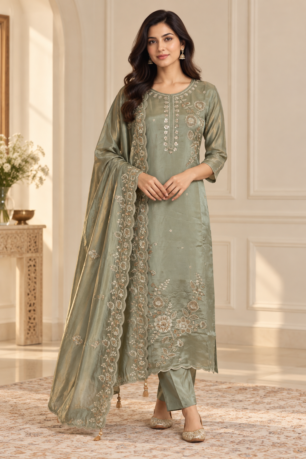 Sage Green Embroidered Suit