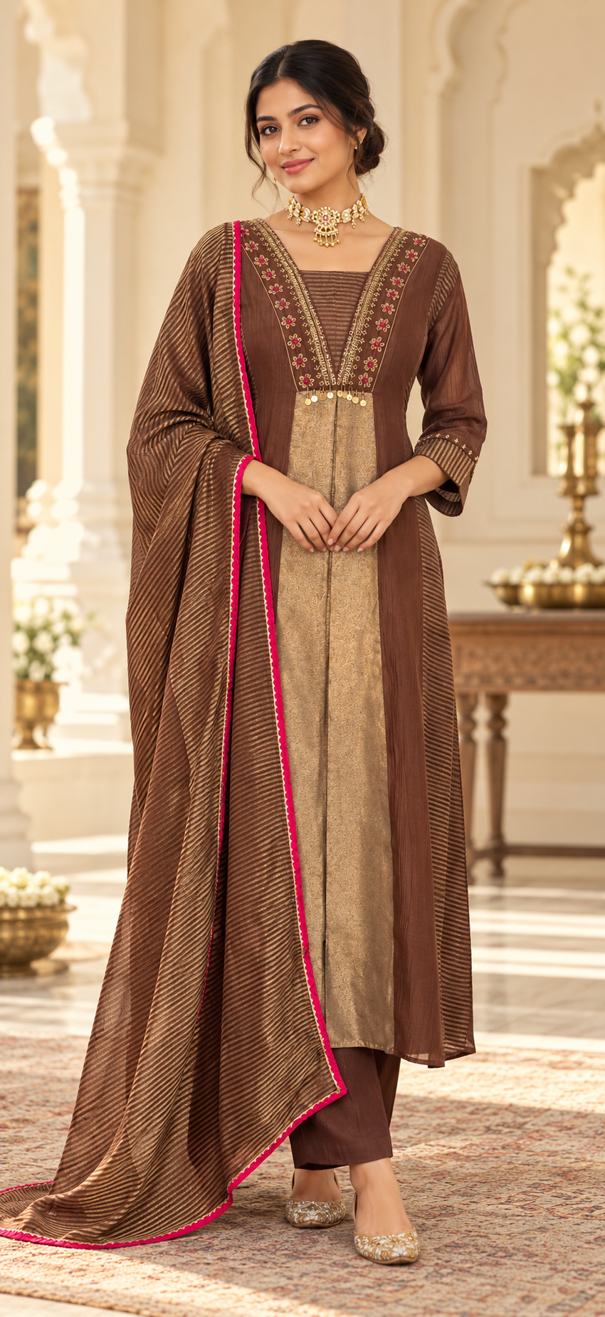 Premium Brown & Gold Suit