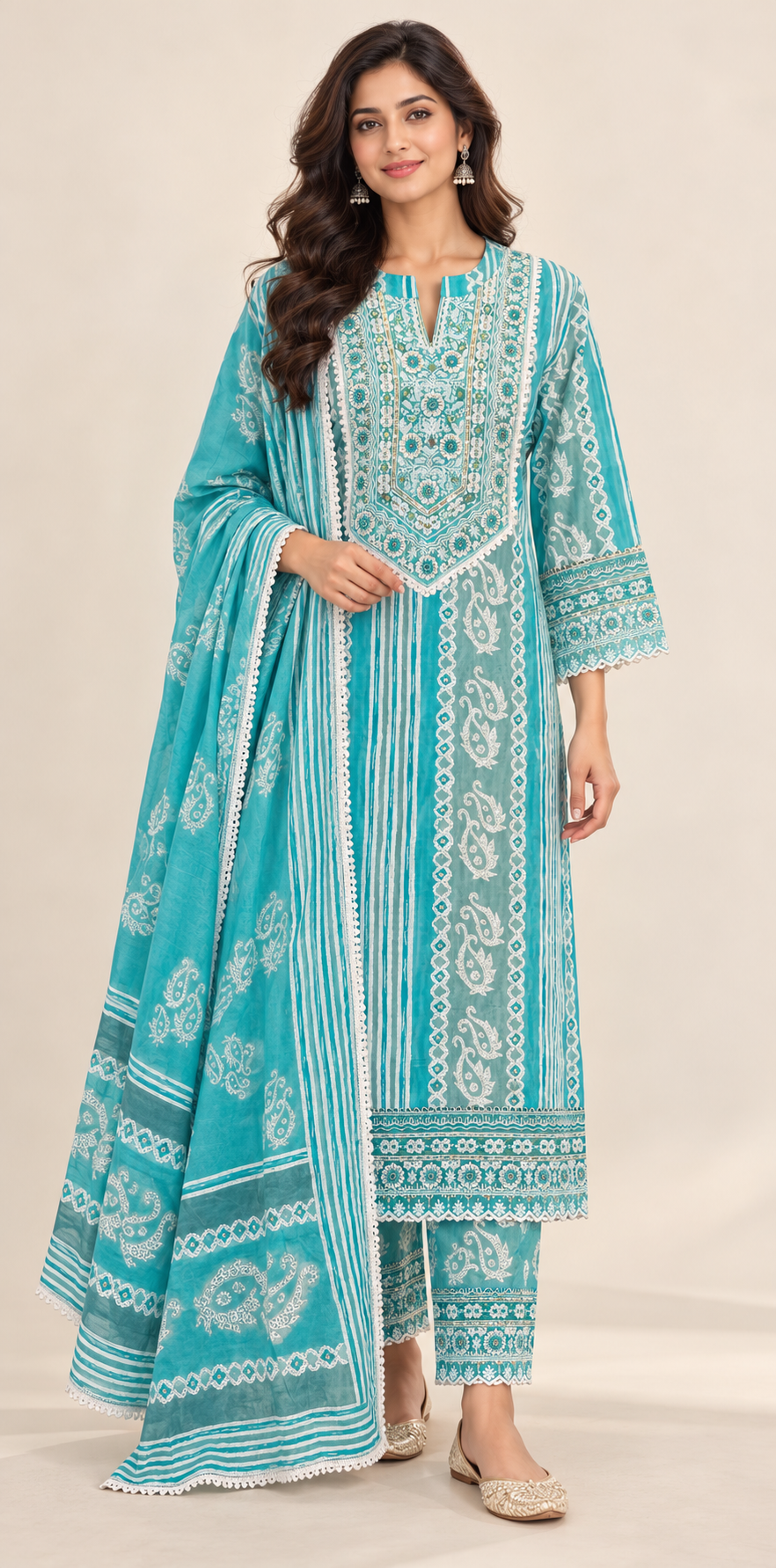 Teal Pakistani Suit with Mirror Work