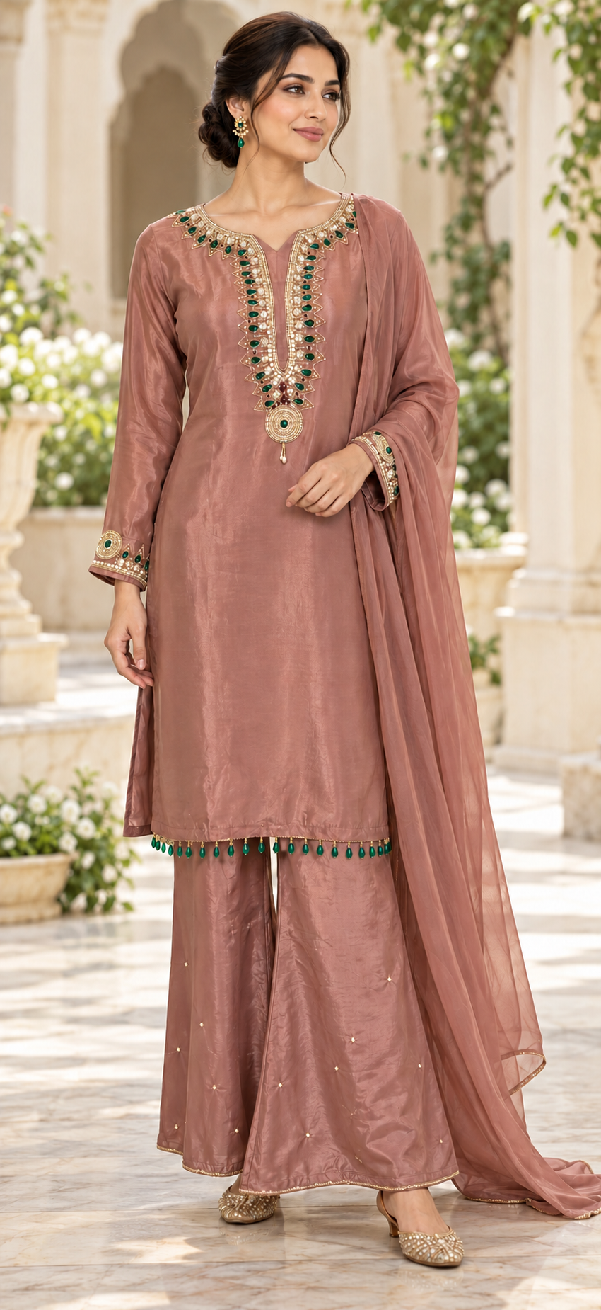 Flared Sharara Set – Emerald Work