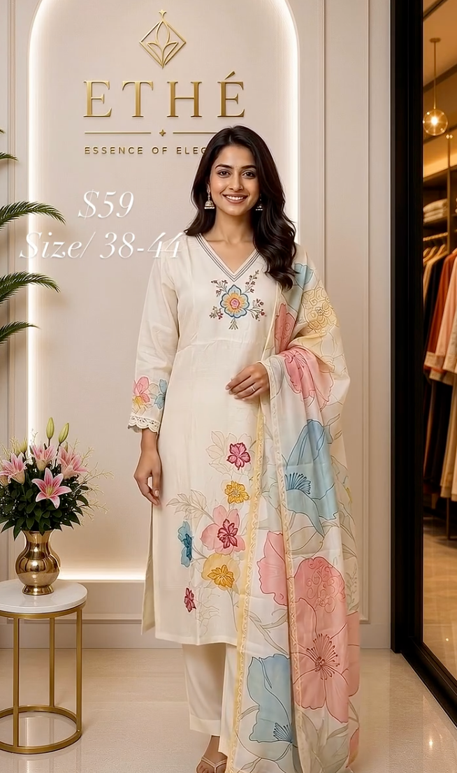 Ivory Floral Applique Suit