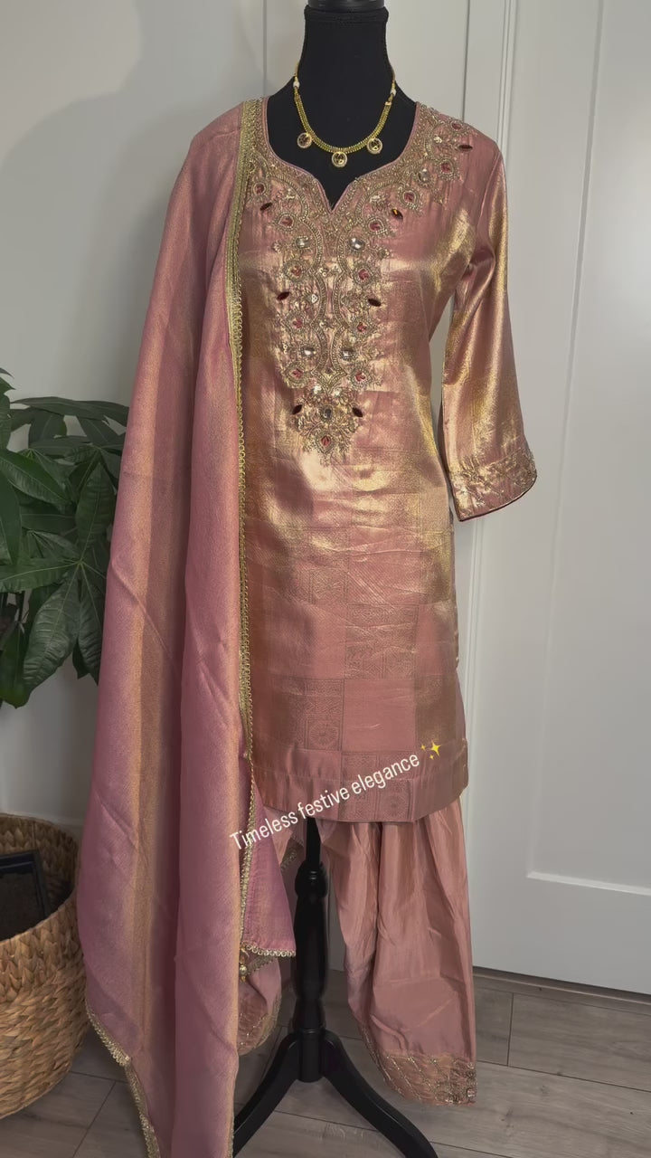 Peach Jacquard Farshi Salwar Suit