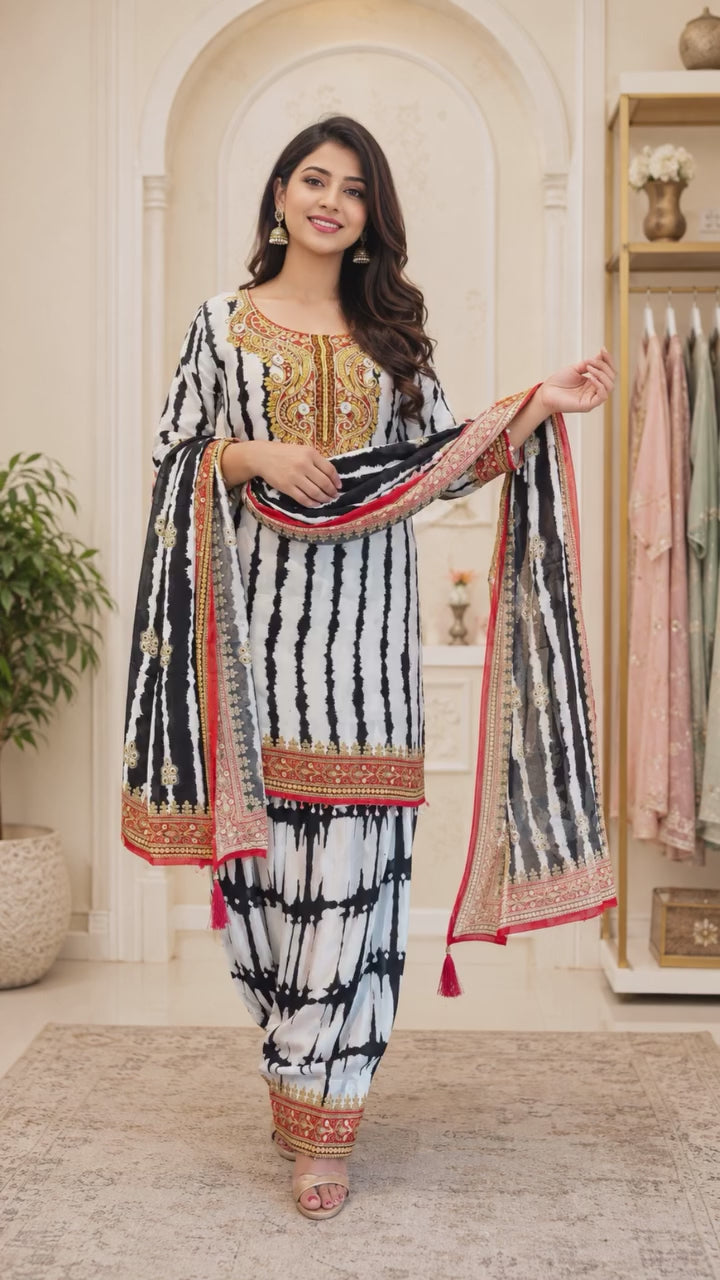 Pure Crepe Mirror Work Farshi Salwar Suit