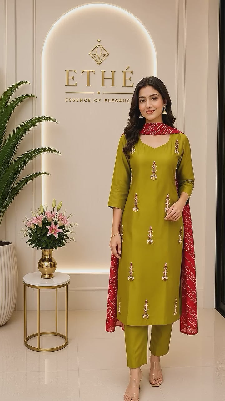 Olive Green Silk 3-Piece Suit