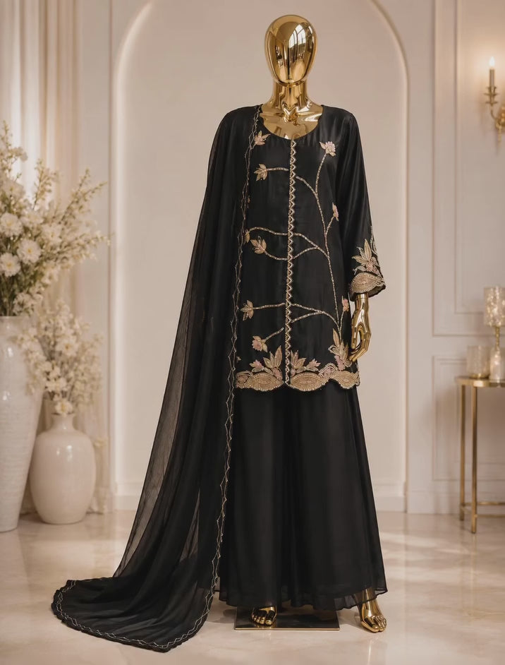 Black Crepe Sharara Set