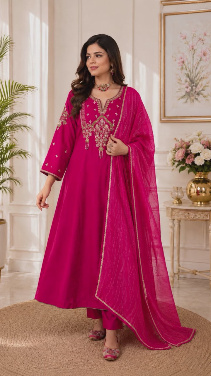 Fuchsia Pink Handwork Suit