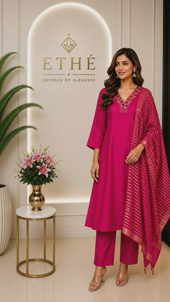 Pink Mul Chanderi 3-Piece Suit