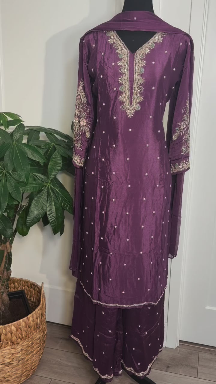 Plum Chinon Sharara Set