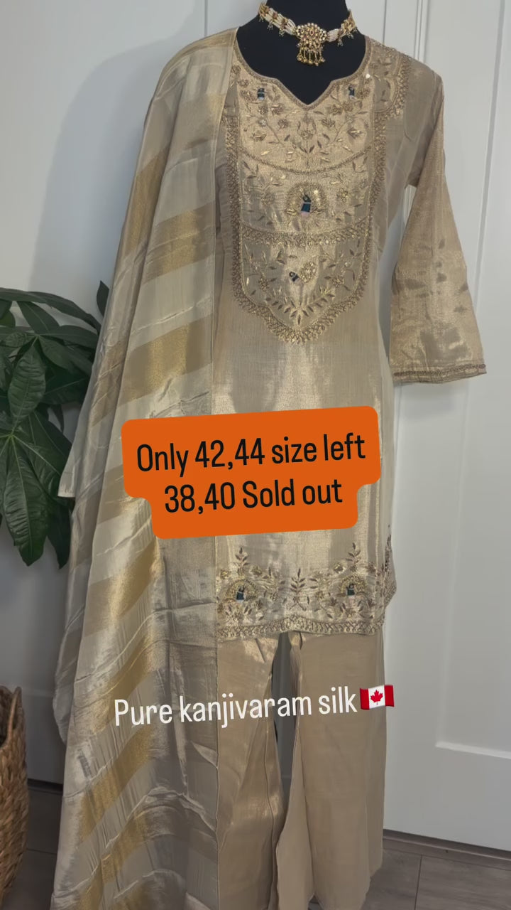 Pure Kanjivaram Silk Peacock Zardosi Suit