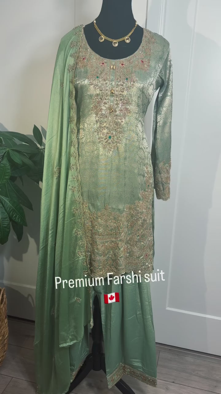 Sage Green Heavy Wedding Farshi Salwar Suit