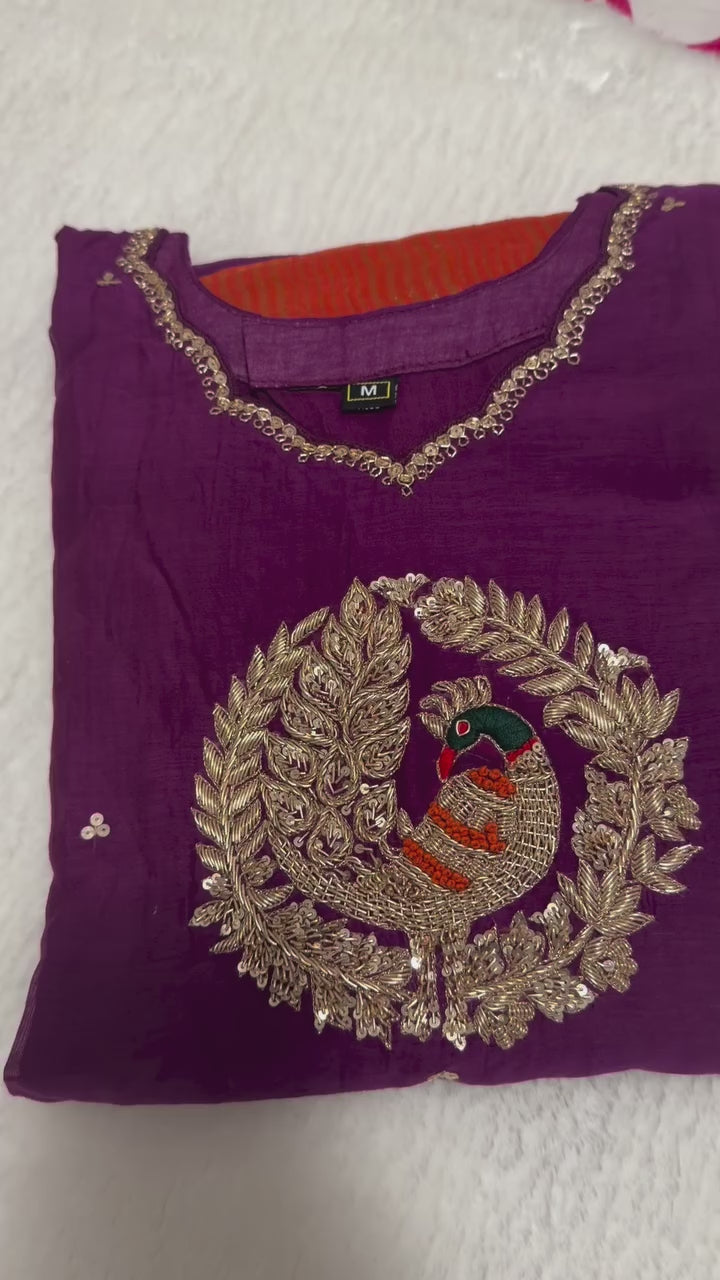 Royal Purple Mul Chanderi Peacock Suit