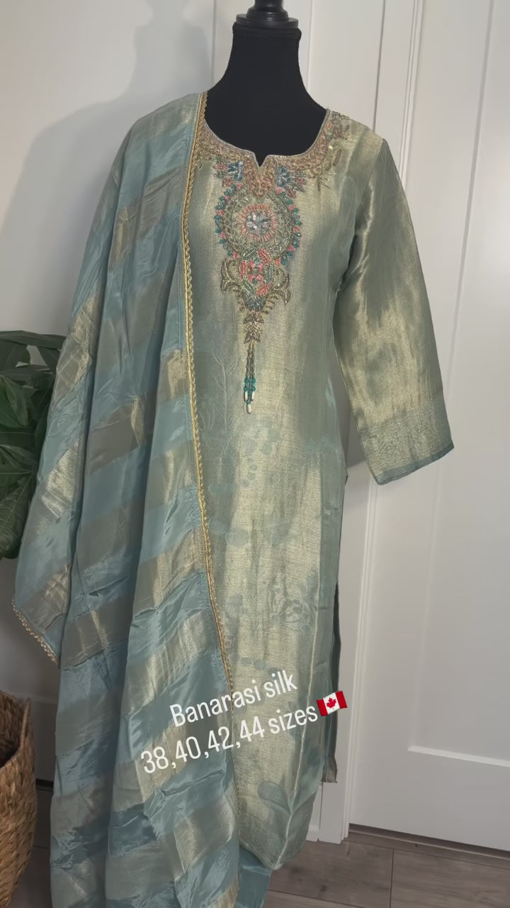 Powder Blue Banarasi Silk Suit