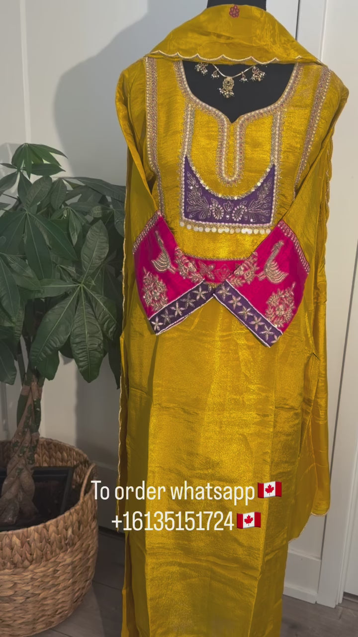 Yellow Peacock Motif Suit
