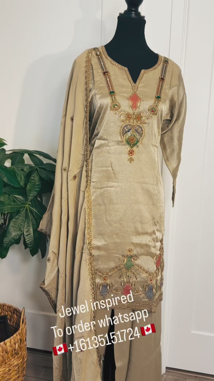 Gold Jewel-Neck Festive Suit