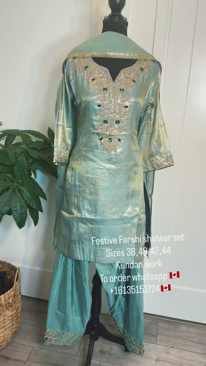 Kundan Work Farshi Set – Mustard