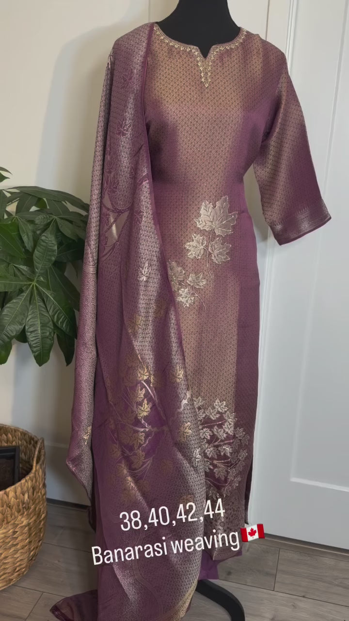 Mauve Banarasi Weave Suit