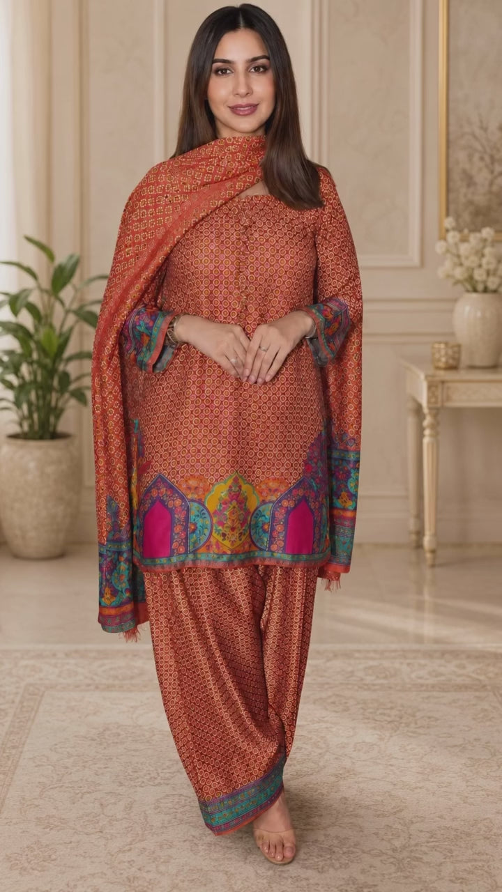Printed Natural Crepe Farshi Salwar Suit