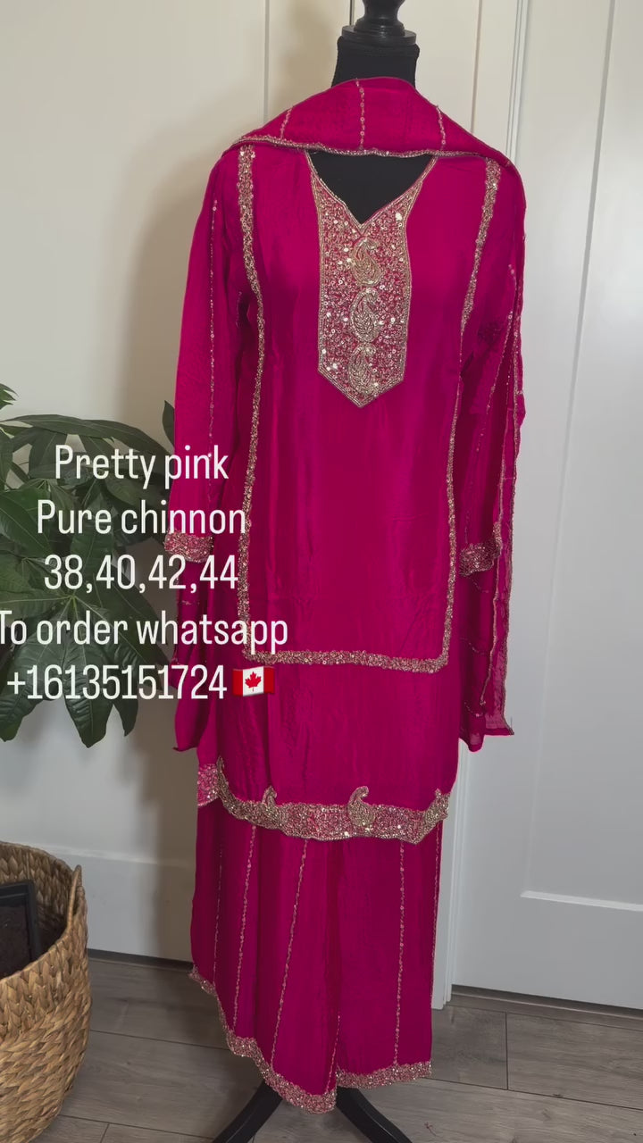 Rani Pink Chinon Sharara Set