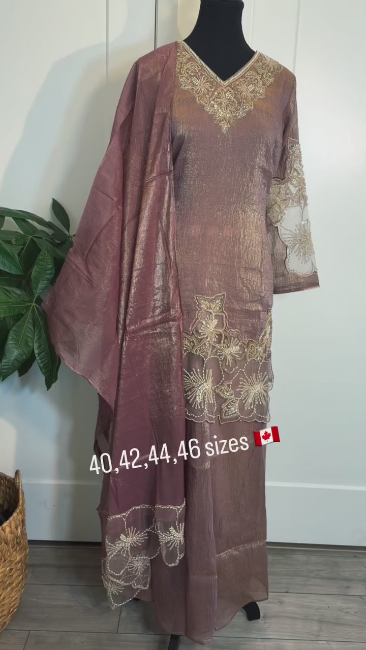 Mauve Crush Shimmer Cutwork Set