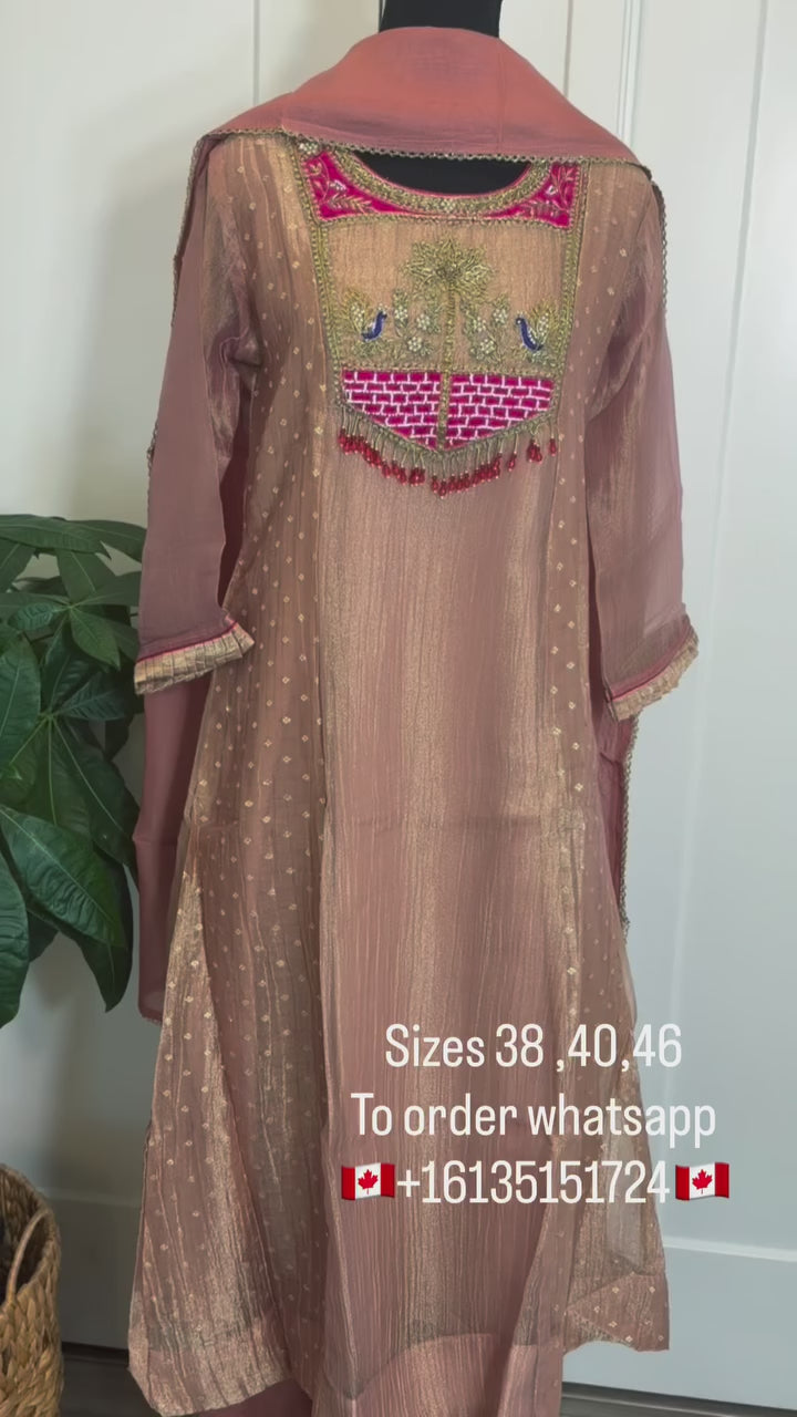Dusty Rose Peacock Neckline Suit
