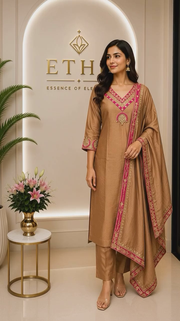 Gold Tissue Silk Zardosi 3-Piece Suit